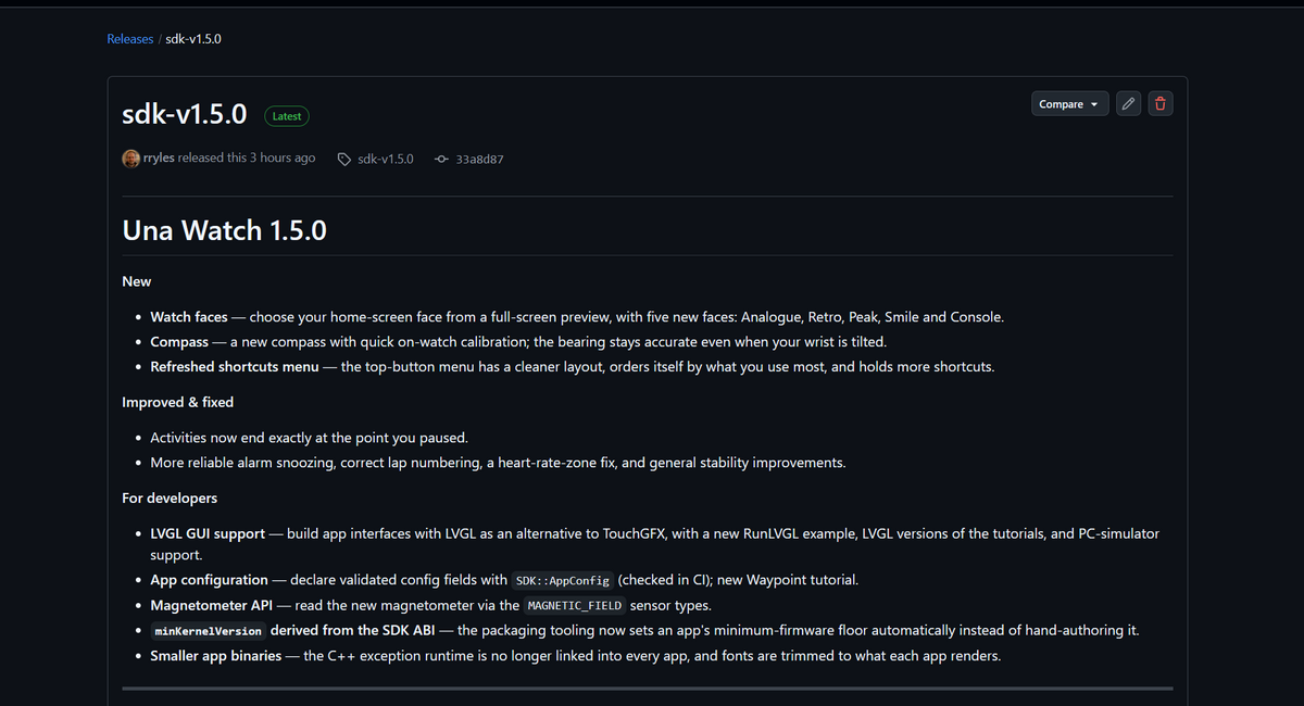 UNA Watch Update: 1.5.0